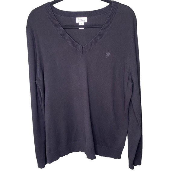 Lilly Pulitzer Sweater Womens Size XL Black Stretch V-Neck Long Sleeve Preppy - Picture 7 of 8